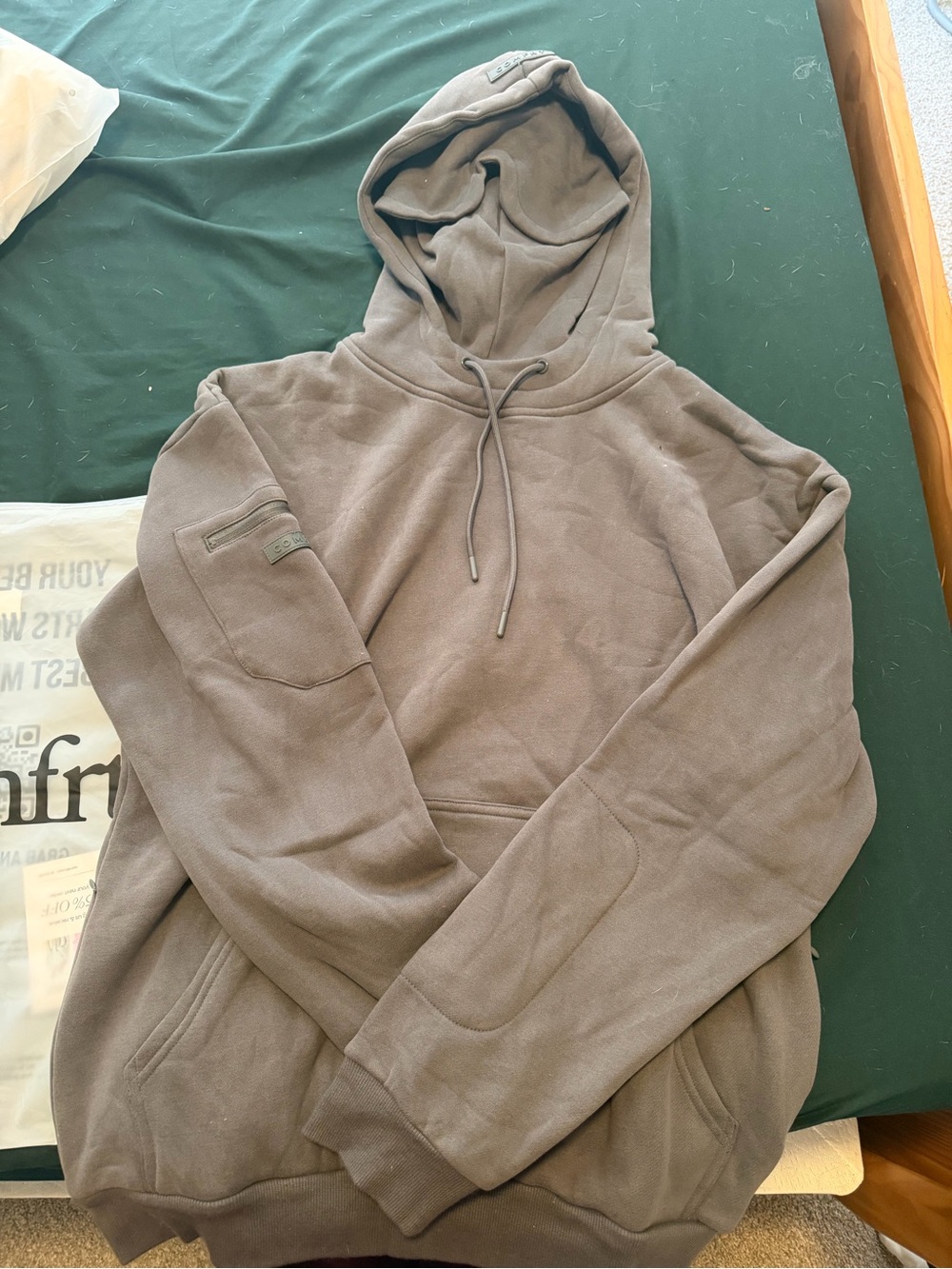 Men's Taupe Pullover Hoodie with Pocket Detail